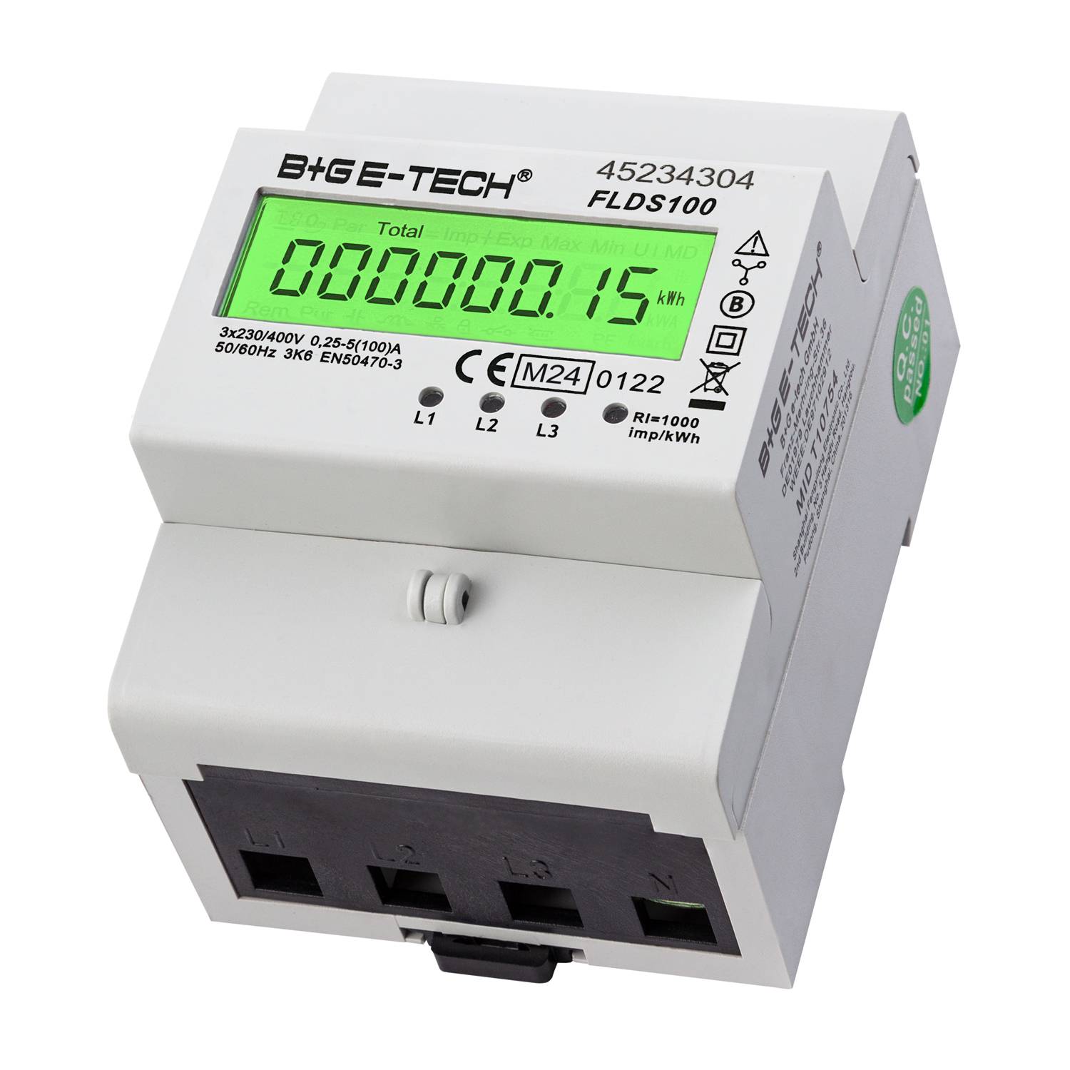 B+G E-Tech FLDS100 Drehstromzähler Hutschiene 400V 100A MID 2026 digital Stromzähler