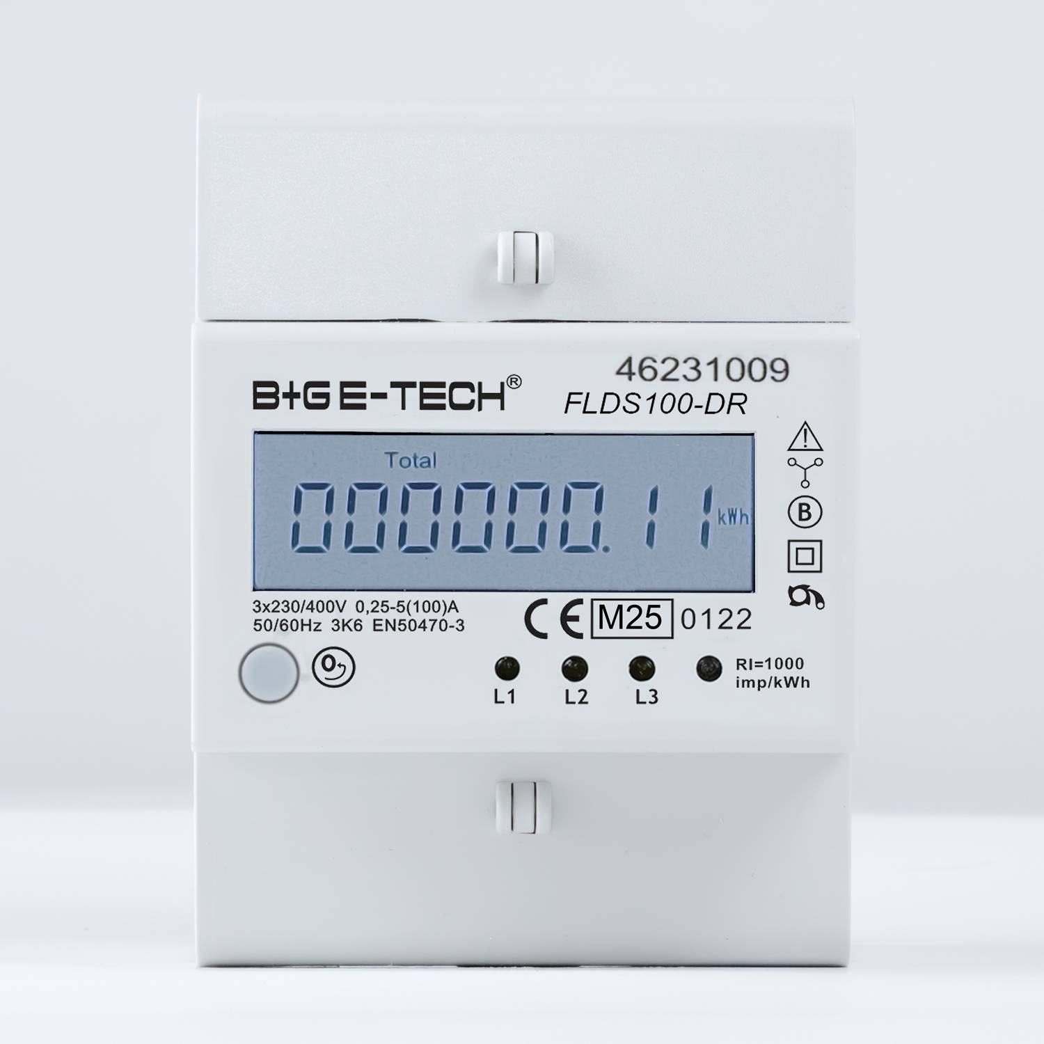 B+G E-Tech FLDS100DR Drehstromzähler 400V 100A LCD Weiß Hutschiene MID 2026 digital Stromzähler