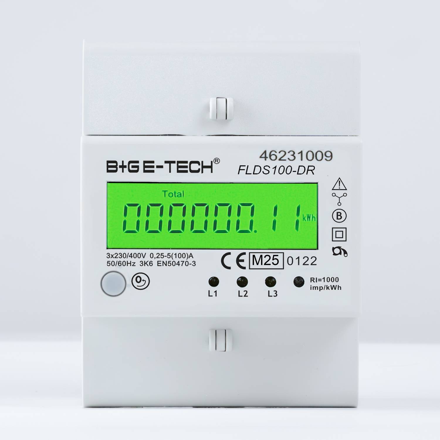 B+G E-Tech FLDS100DR Drehstromzähler 400V 100A LCD Grün Hutschiene MID 2026 digital Stromzähler