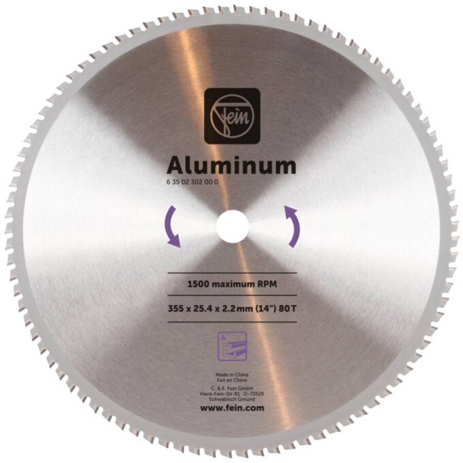 Metallkreissägeblatt 355 x 25,4mm 63502302000 Ausführung Aluminium Ø 355 mm Stärke 2,8 mm Bohrung 25,4 mm Zähne 80