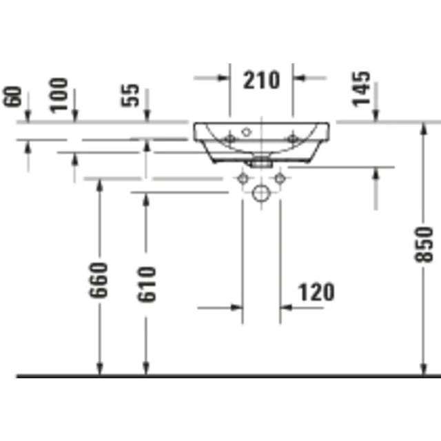 Duravit D-Code 2.0 HWB 450mm, 1. HL, m. ÜL, Weiß, 1 Stk.