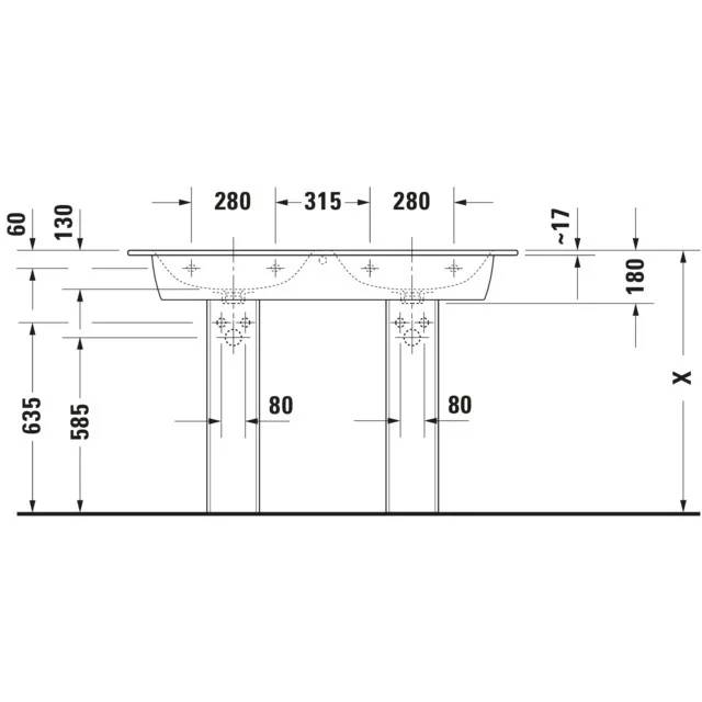 Duravit DU Doppel-WT, Möbel-DWT ME by Starck, 1300mm, m. ÜL, 1 HL je Becken, weiß, DS, 1 Stk.