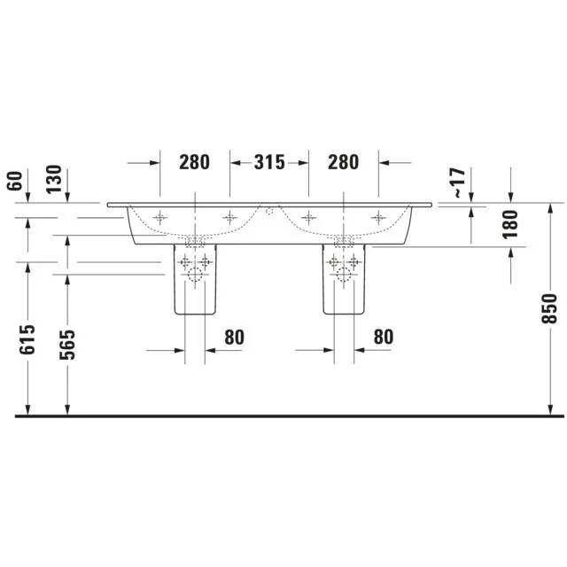 Duravit DU Doppel-WT, Möbel-DWT ME by Starck, 1300mm, m. ÜL, 1 HL je Becken, weiß, DS, 1 Stk.