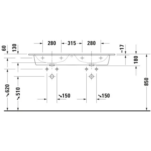 Duravit DU Doppel-WT, Möbel-DWT ME by Starck, 1300mm, m. ÜL, 1 HL je Becken, weiß, DS, 1 Stk.