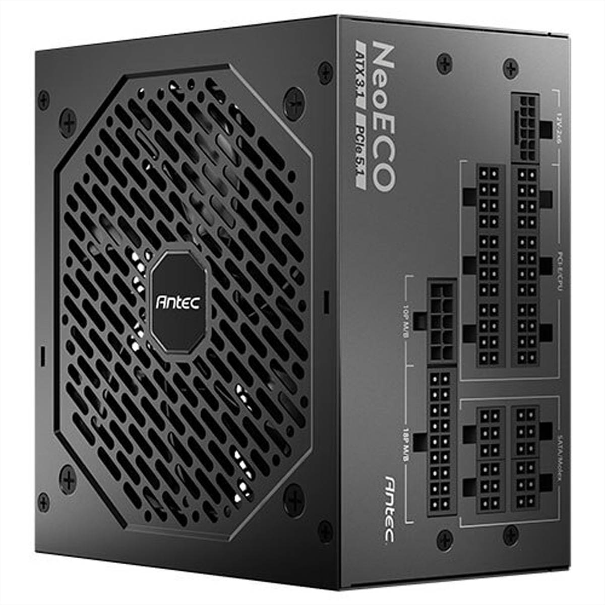 Antec NeoECO ATX 3.1 Stromversorgungseinheit für PCs mit modularen Kabelanschlüssen und belüftetem Gitter.