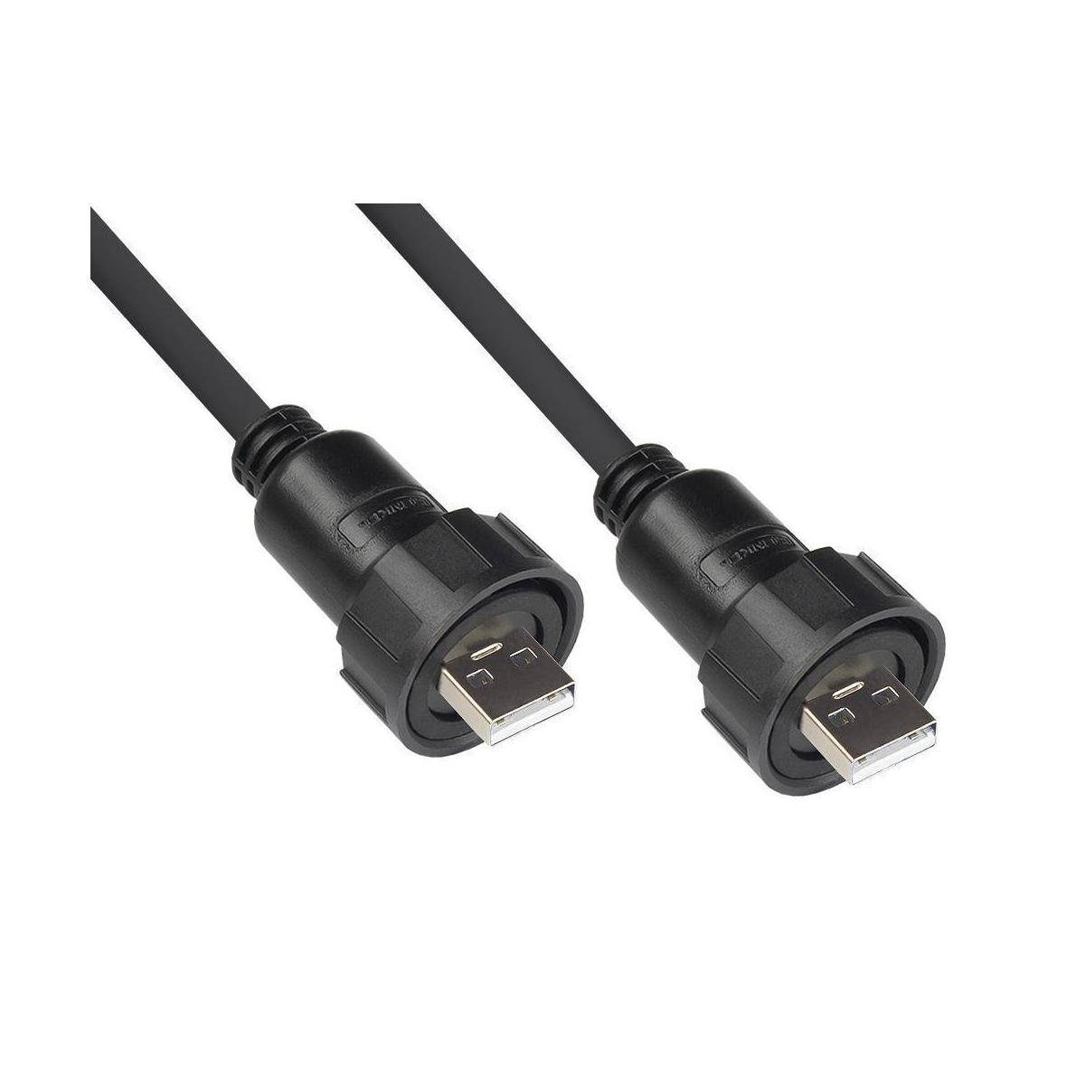 Industrie-Steckverbinder S4 - USB 2.0 Kabel, Stecker A mit Verschraubung beidseitig, schwarz, 1m