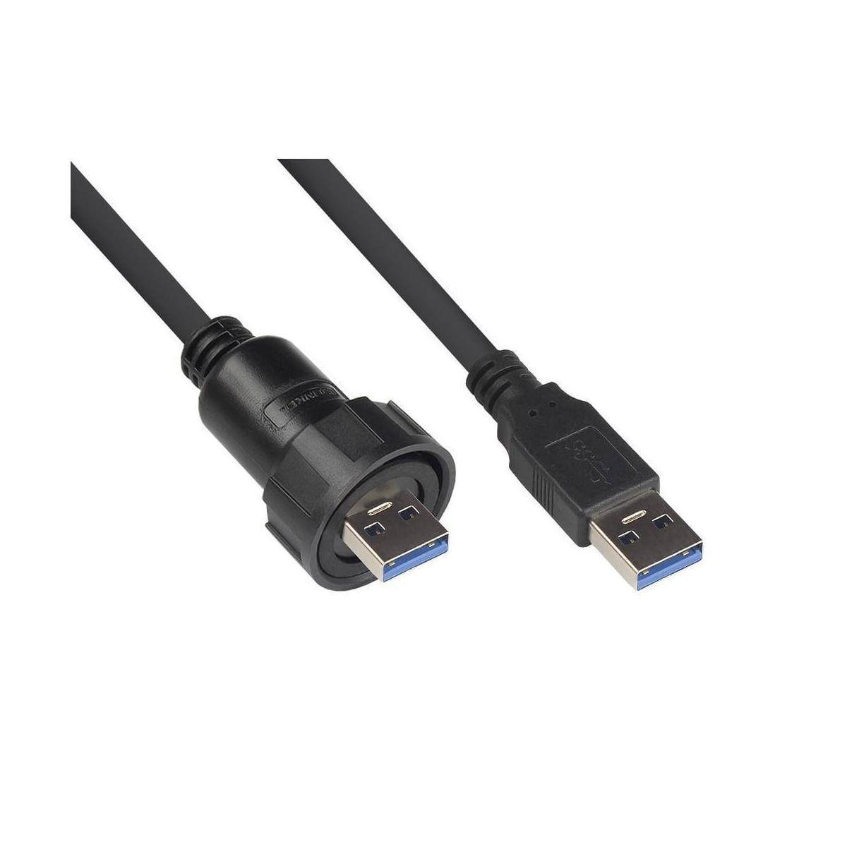 Industrie-Steckverbinder S4 - USB 3.0 Kabel, Stecker A mit Verschraubung an Stecker A, schwarz, 1m