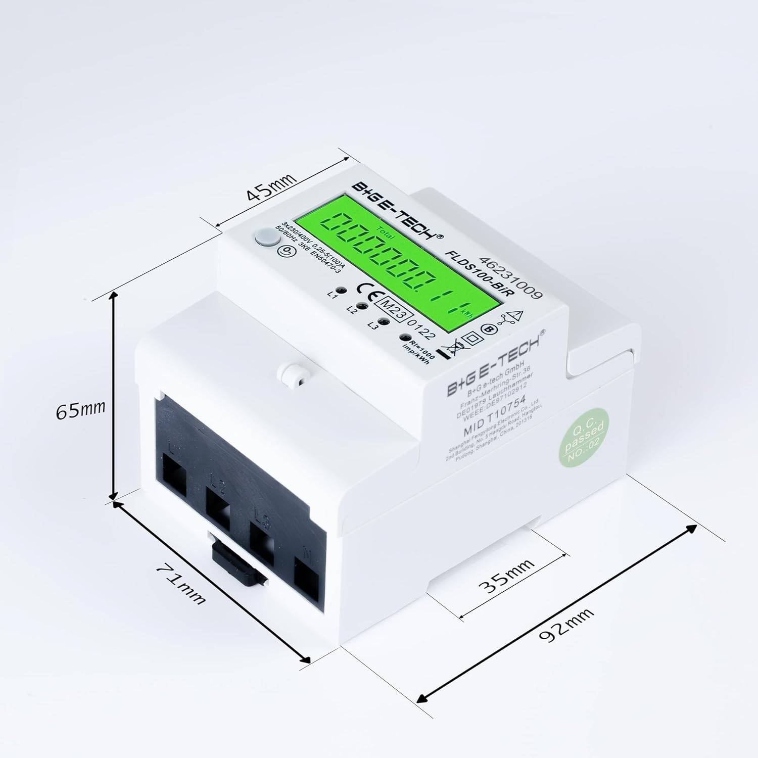 B+G E-Tech FLDS100BiR Drehstromzähler saldierend Hutschiene 400V 100A MID 2026 digital Stromzähler