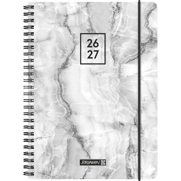 Schülerkalender A5 1 Tag/Seite mit Seitenleiste Grey Marble 2026/2027