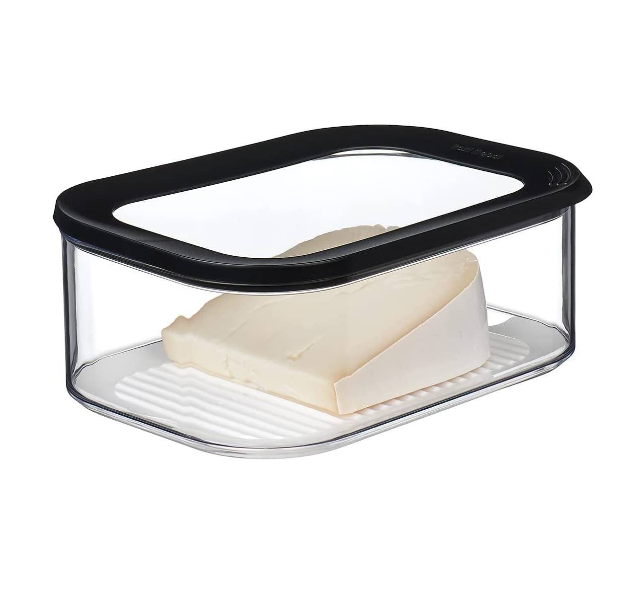 Mepal | Käsedose Modula | mit Antikondenseinsatz | 2000 ml Inhalt | Kühlschrankdose für Käsestücke und Scheibenkäse | spülmaschinenfest, Schwar