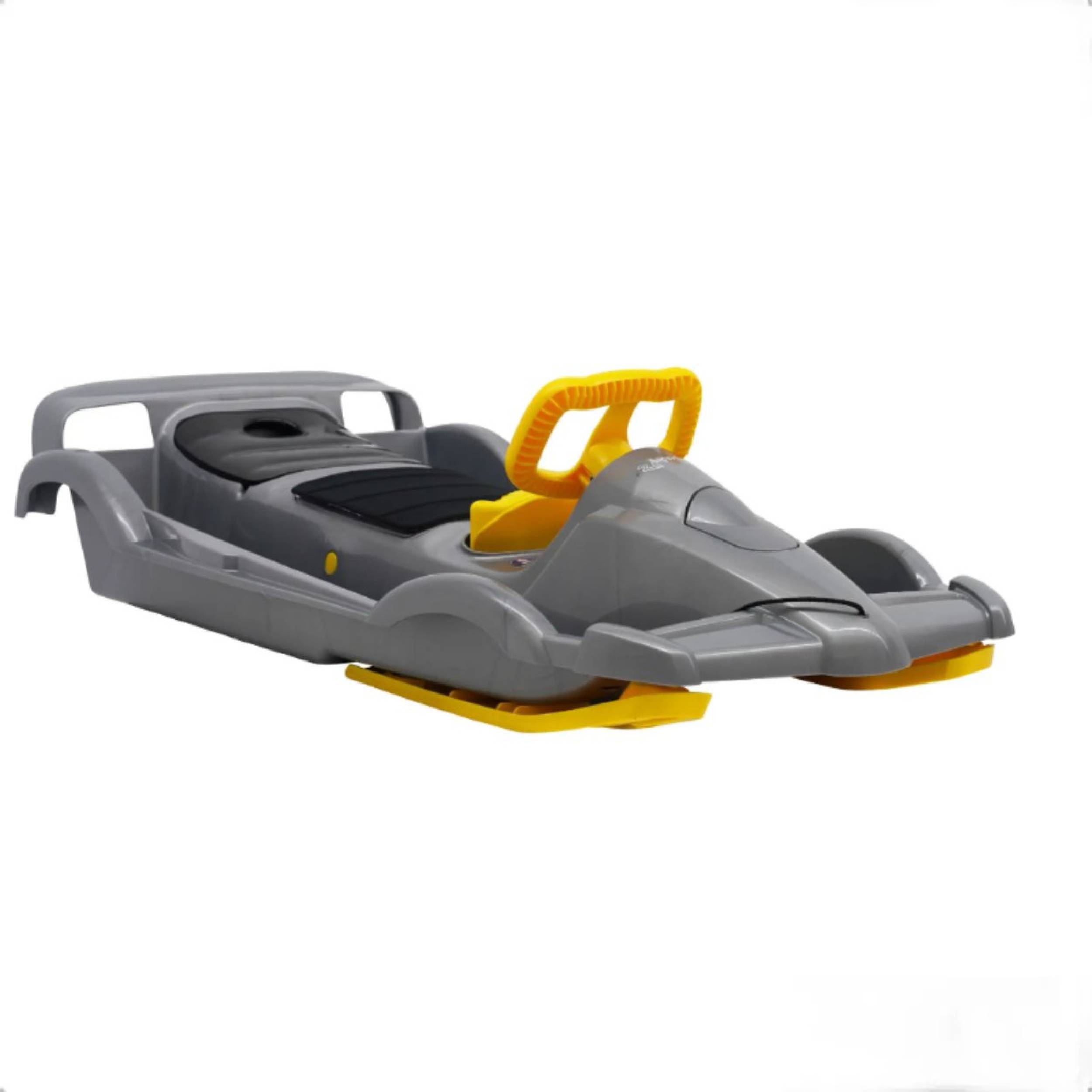 AlpenGaudi | Lenkschlitten Double Race | Silber Gelb | dynamische Dual-Lenkung | robustes Design | ergonomischer Sitz | geeignet für temporeiche