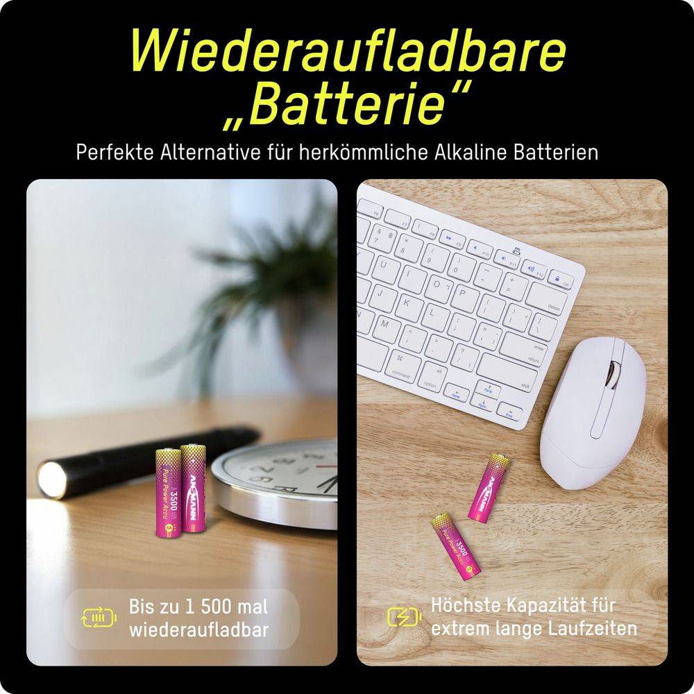 ANSMANN Li-Lon Akkus, Mignon AA, Typ 3500 (min. 3250 mAh), 4 Stück