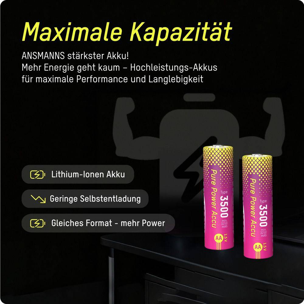 ANSMANN Li-Lon Akkus, Mignon AA, Typ 3500 (min. 3250 mAh), 4 Stück