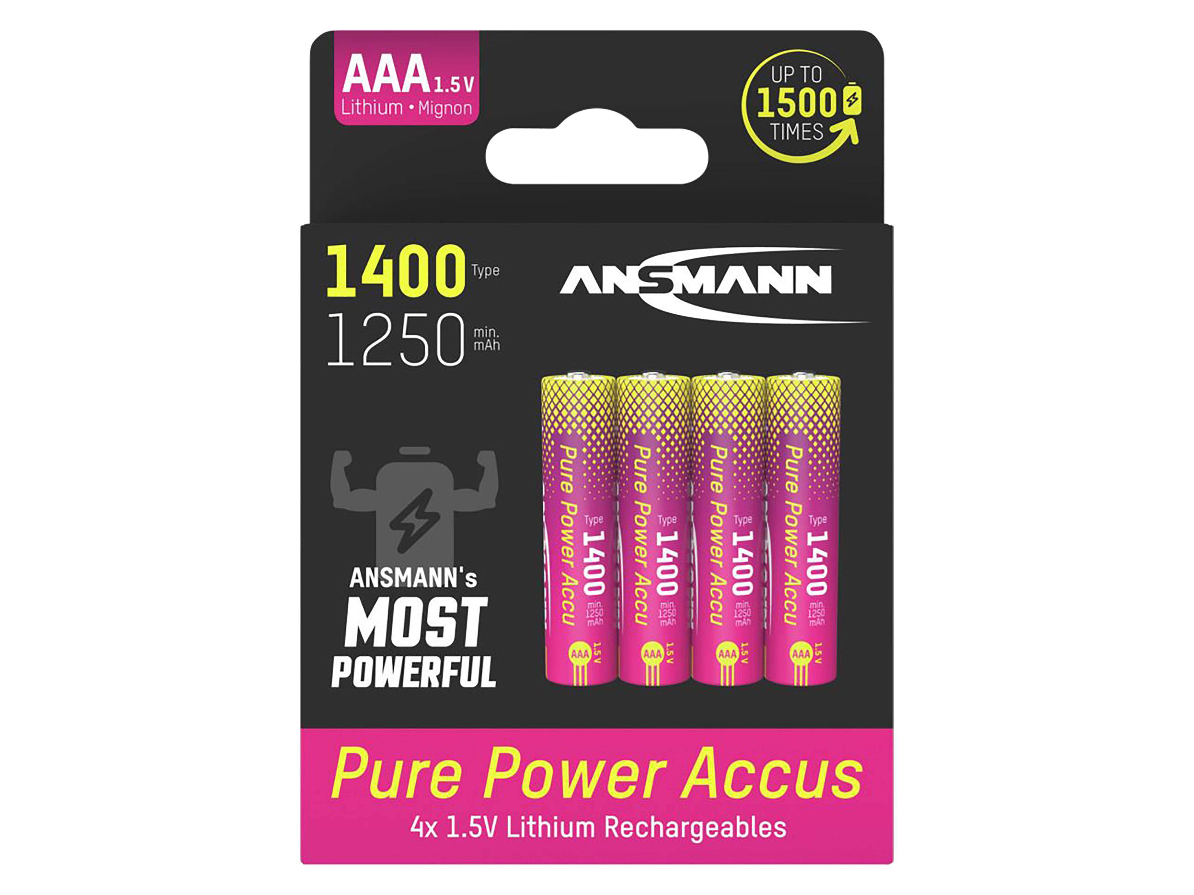 ANSMANN Li-Lon Akkus, Micro AAA, Typ 1400 (min. 1250 mAh), 4 Stück