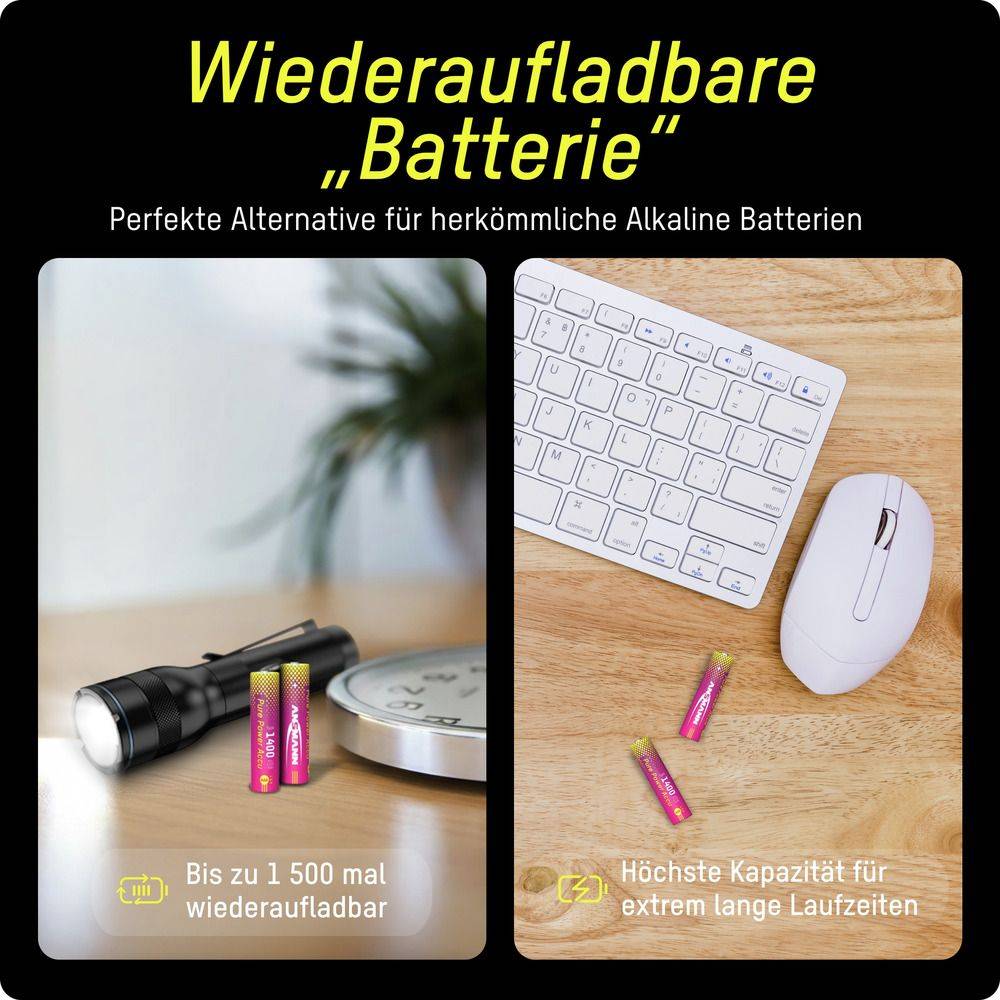 ANSMANN Li-Lon Akkus, Micro AAA, Typ 1400 (min. 1250 mAh), 4 Stück