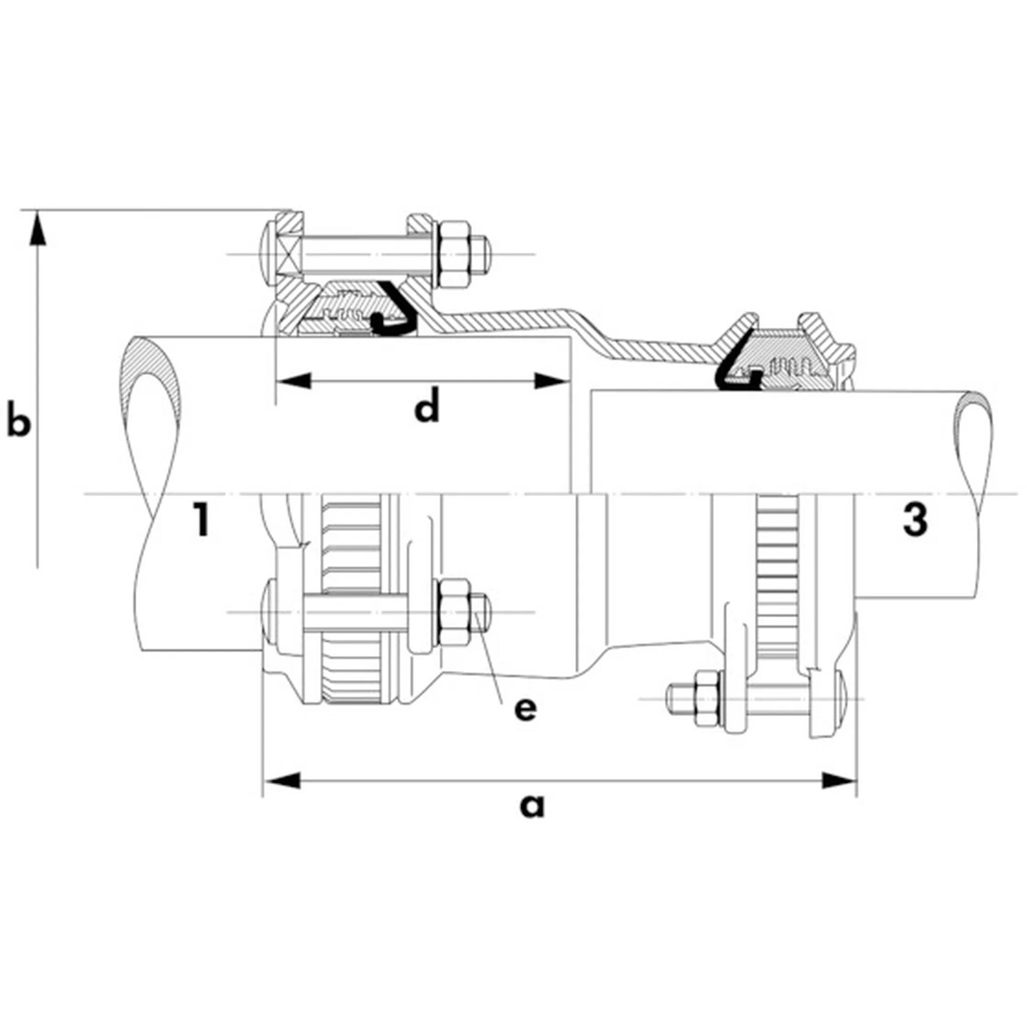 Georg Fischer Multi Joint Reduzier-Kupplung, Schrauben A2, pulverbeschichtet, Fig. 3107, DN 150 (154-192) x 100 (104-132), 1 Stk.