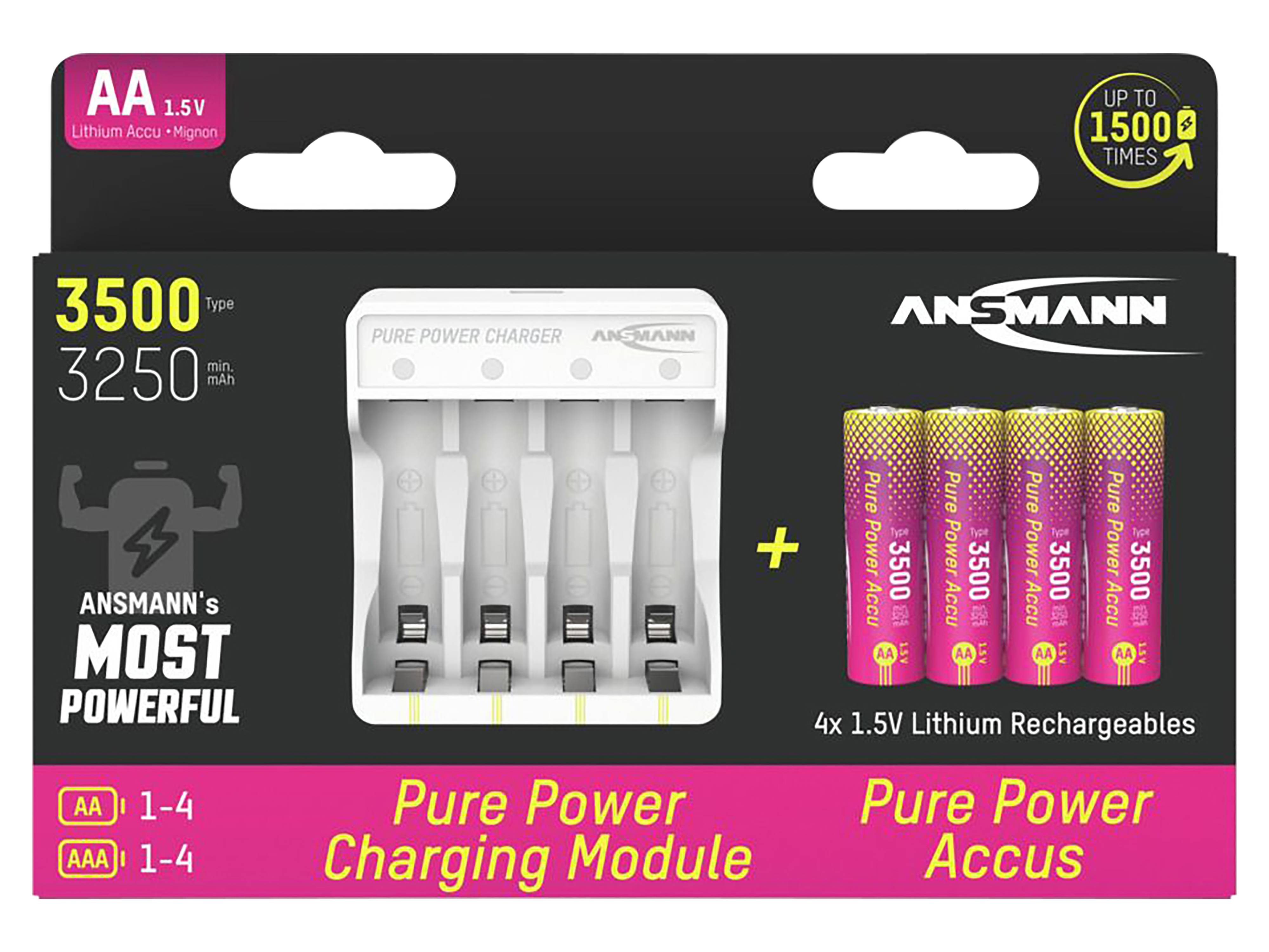 ANSMANN Lademodul Pure Power Set, 4× Mignon AA Akkus Typ 3500