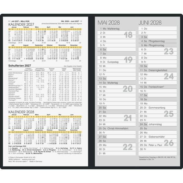 Faltkalender 746 8,7x15,3cm 1 Monat/2 Seiten Leder schwarz 2027