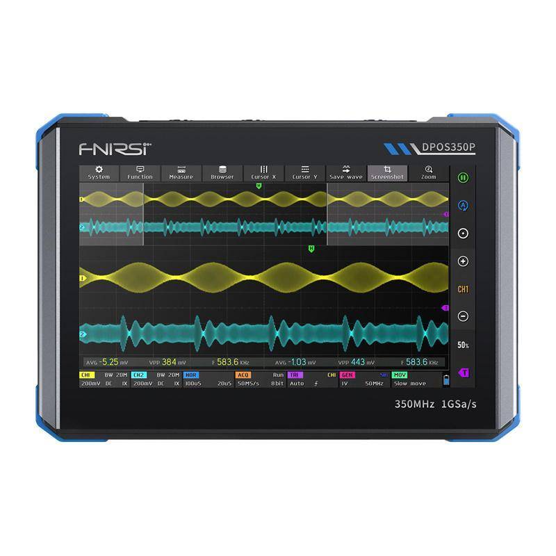 FNIRSI DPOS350P 4-in-1 Oszilloskop mit Signalgenerator, 7" Touchscreen, 2 Kanäle, 350MHz