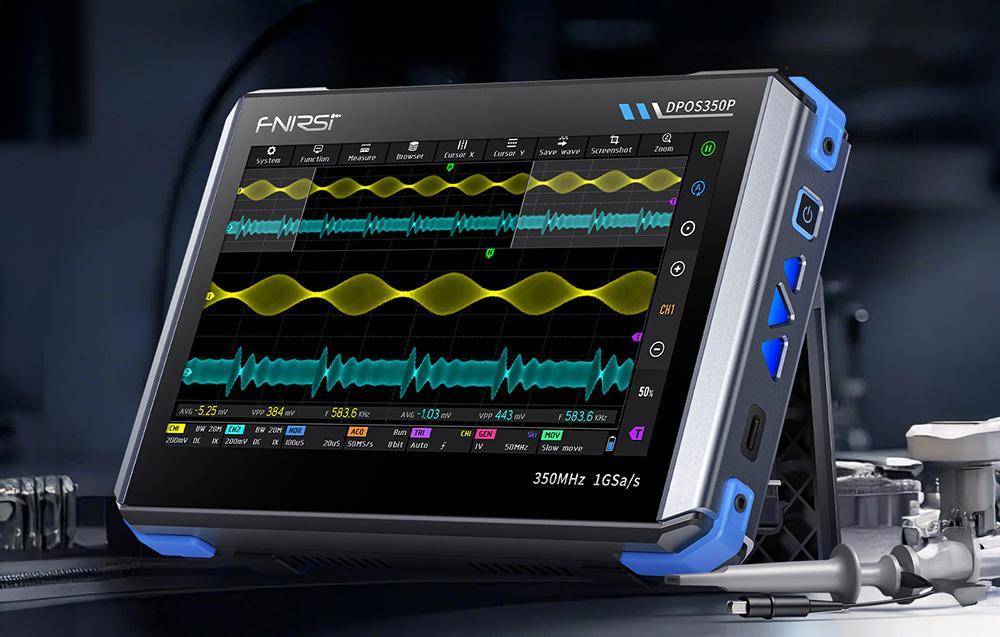 FNIRSI DPOS350P 4-in-1 Oszilloskop mit Signalgenerator, 7" Touchscreen, 2 Kanäle, 350MHz