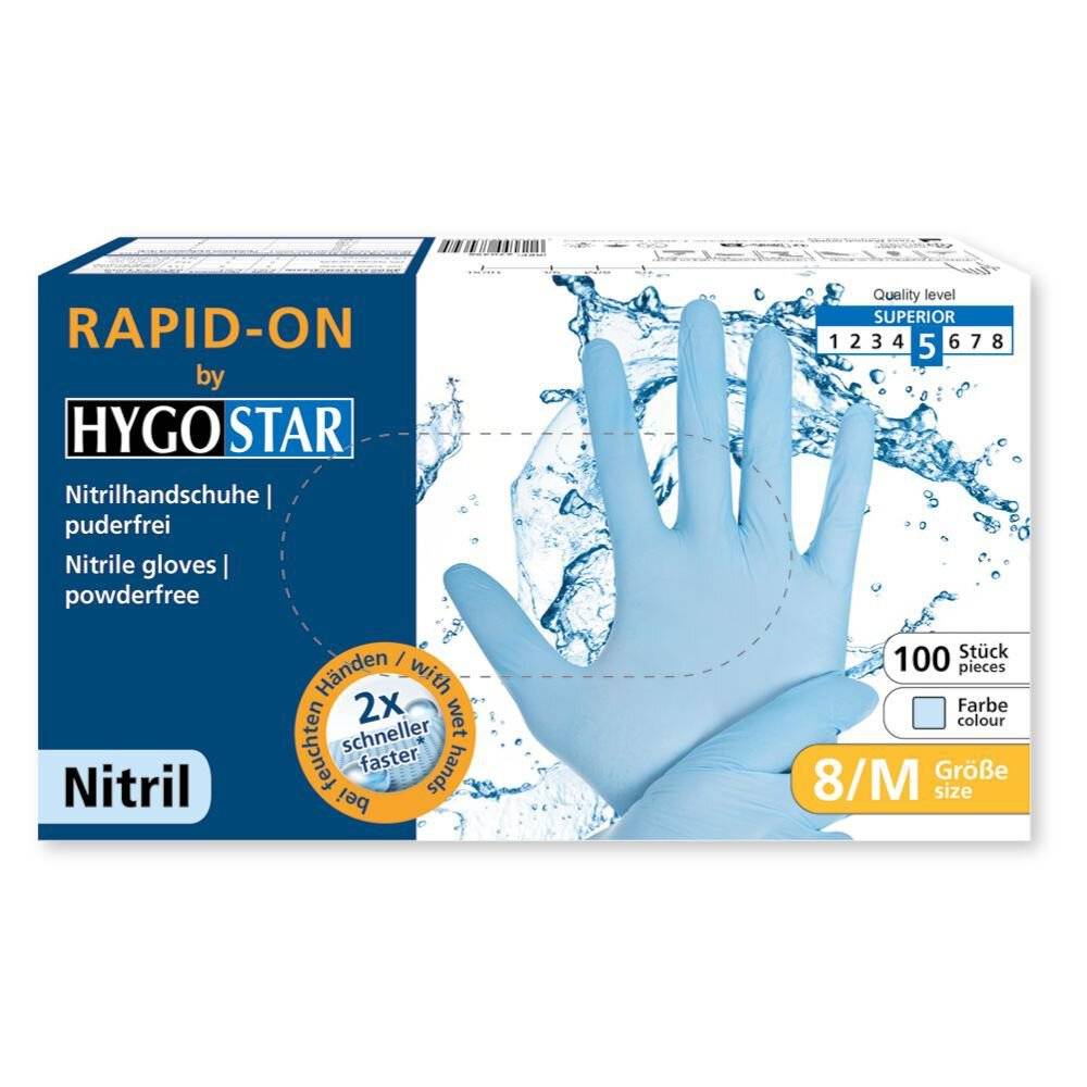 Nitrilhandschuhe Hygostar Rapid-On, blau, puderfrei, M/8