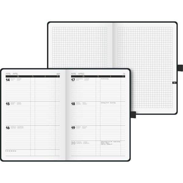 Buchkalender 725 1 Woche/2 Seiten 14,8x21cm A5 Baladek-Einband schwarz 2027