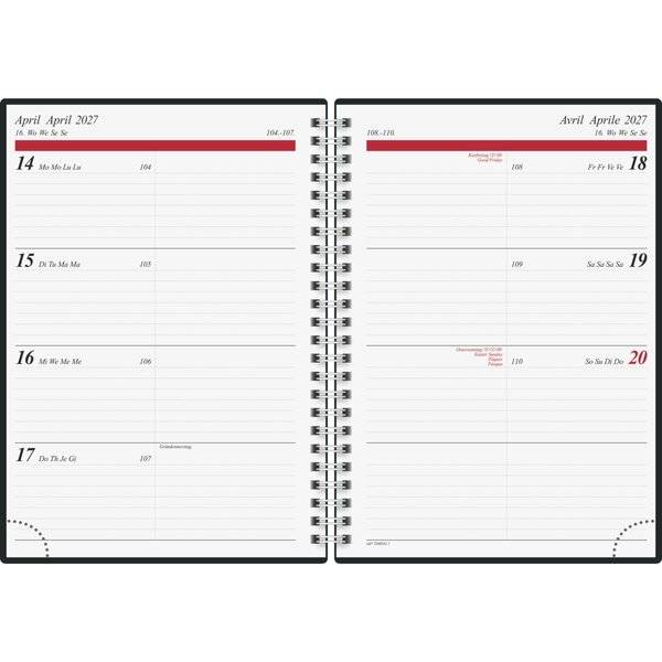 Buchkalender Modell Timing 1 14,8x21cm 1 Woche/2 Seiten PP-Einband schwarz 2027