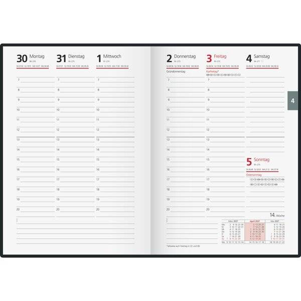 Buchkalender futura 2 A5 1 Woche/2 Seiten Balacron schwarz Kalendarium 2027