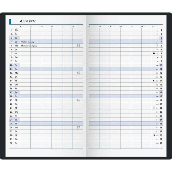 Taschenkalender 750 8,7x15,3cm 1 Monat/2 Seiten Kunststoff dunkelblau 2027