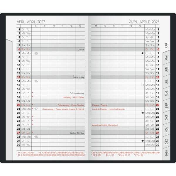 Taschenkalender 751 8,7x15,3cm 1 Monat/2 Seiten Kunststoffeinband dunkelblau 2027