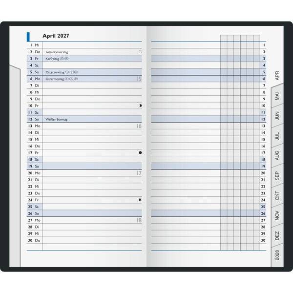 Taschenkalender 753 8,7x15,3cm 1 Monat/2 Seiten Kunststoff petrol 2027