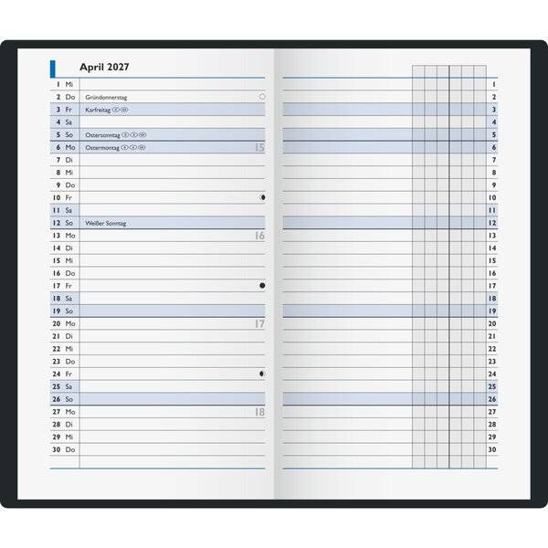 Taschenkalender 753 8,7x15,3cm 1 Monat/2 Seiten Karton braun 2027
