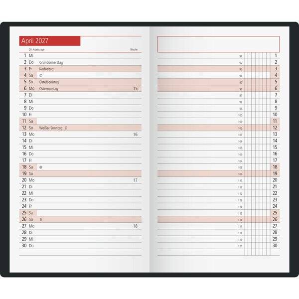 Taschenkalender TM11 8,7x15,3cm 1 Monat/2 Seiten Kunststoff schwarz 2027