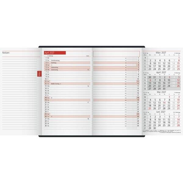 Taschenkalender TM12 8,7x15,3cm 1 Monat/2 Seiten Kunststoff bordeaux 2027