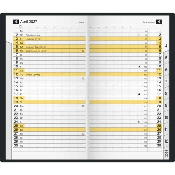Taschenkalender M-planer 8,7x15,3cm 1 Monat/2 Seiten Kunstleder schwarz 2027