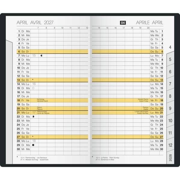 Taschenkalender M-planer 8,7x15,3cm 1 Monat/2 Seiten 4-sprachig Kunststoff schwarz 2027