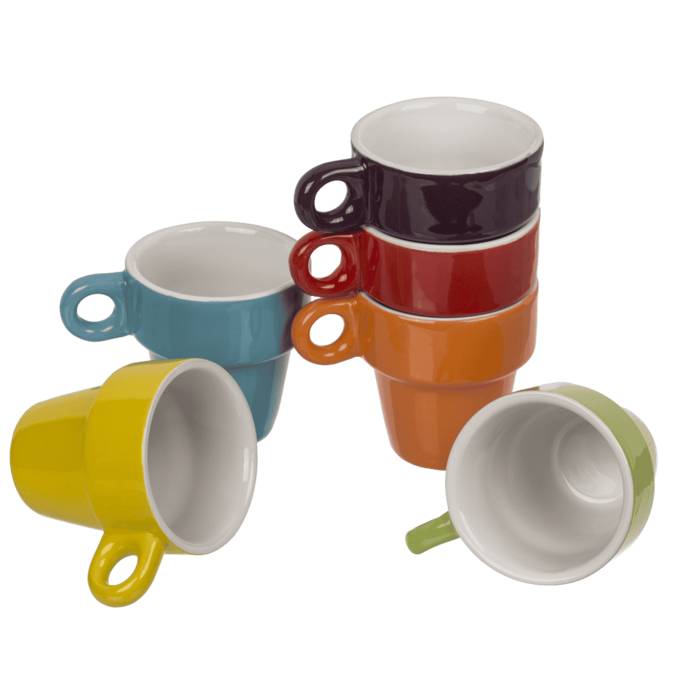6 x Espressotasse mit Metallständer 6-farbig