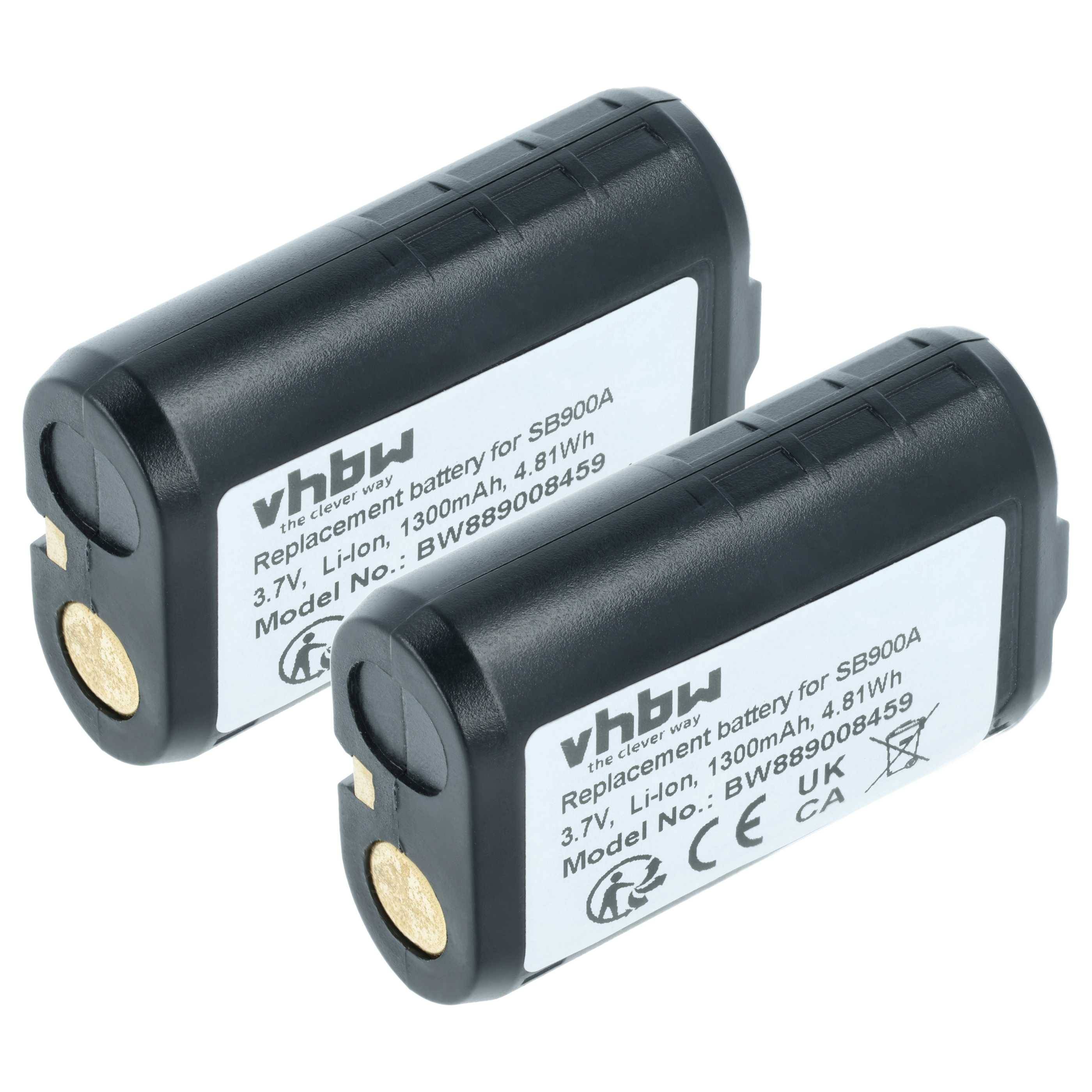 vhbw 2x Akku kompatibel mit Shure PSM1000, PSM300, PSM900, P10R, P3RA, P9RA Digitales Funksystem, Taschensender (1300 mAh, 3,7 V, Li-Ion)
