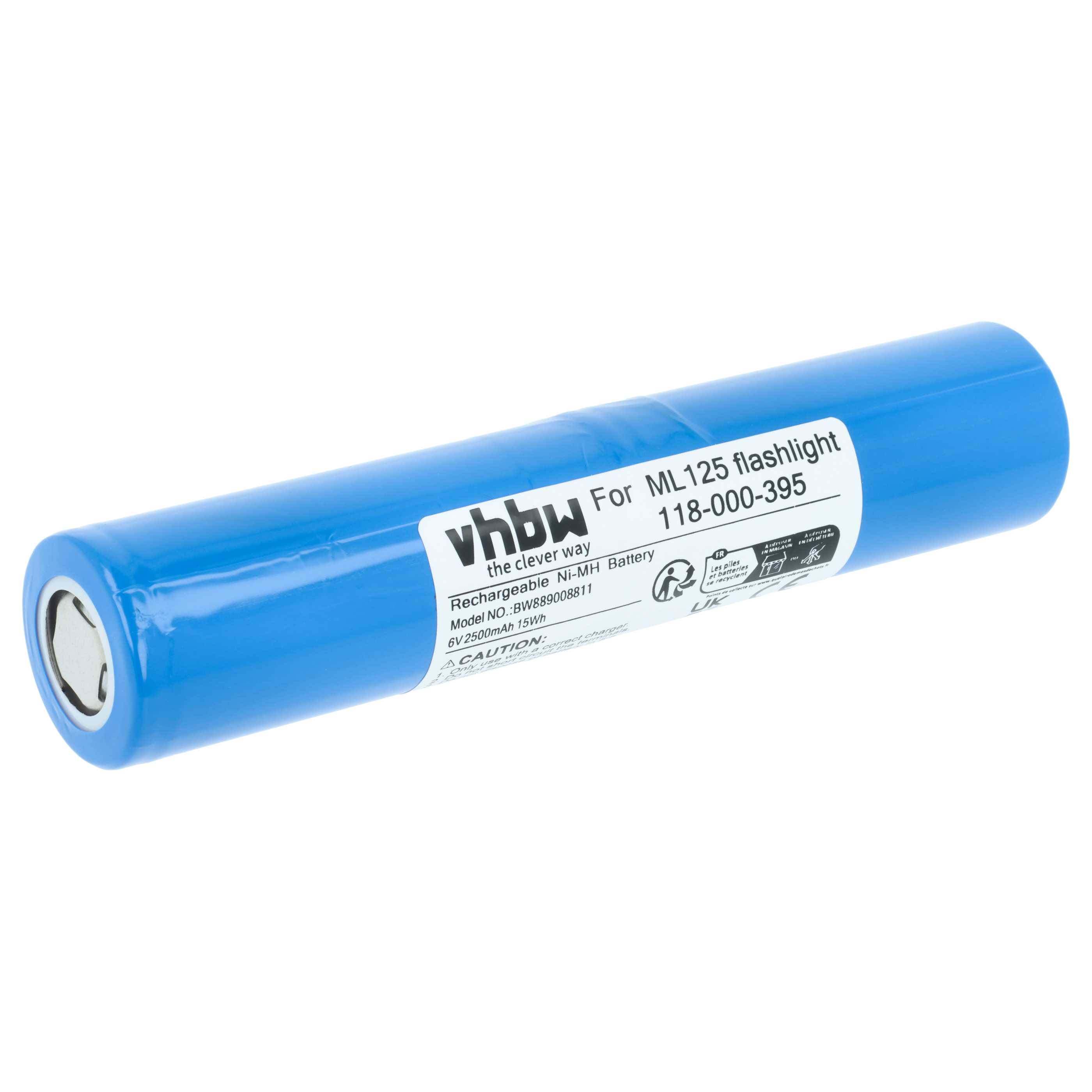 vhbw Akku kompatibel mit Maglite ML125, ML150LR, ML150LRX Taschenlampe Kopflampe (2500 mAh, 6 V, NiMH)