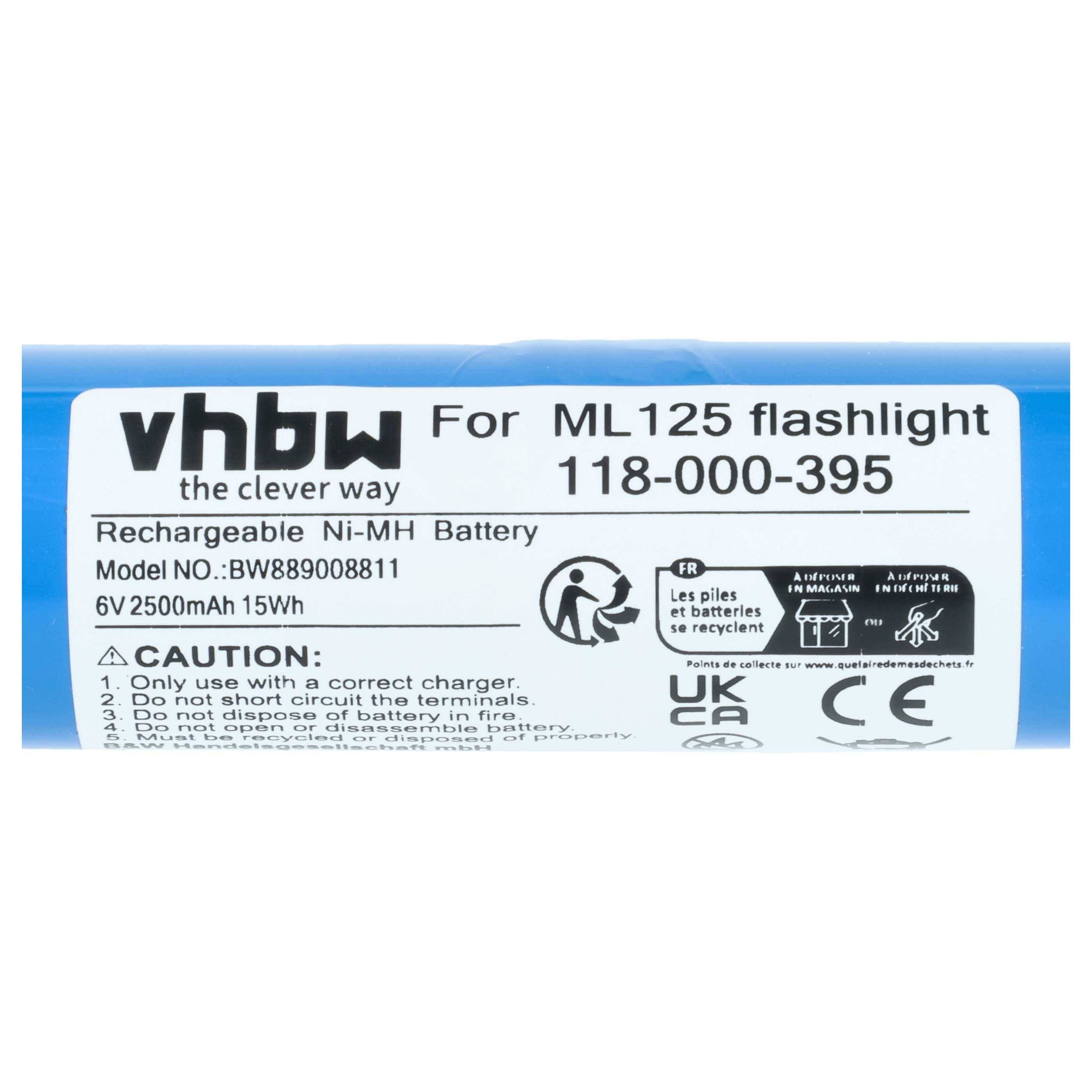 vhbw Akku kompatibel mit Maglite ML125, ML150LR, ML150LRX Taschenlampe Kopflampe (2500 mAh, 6 V, NiMH)