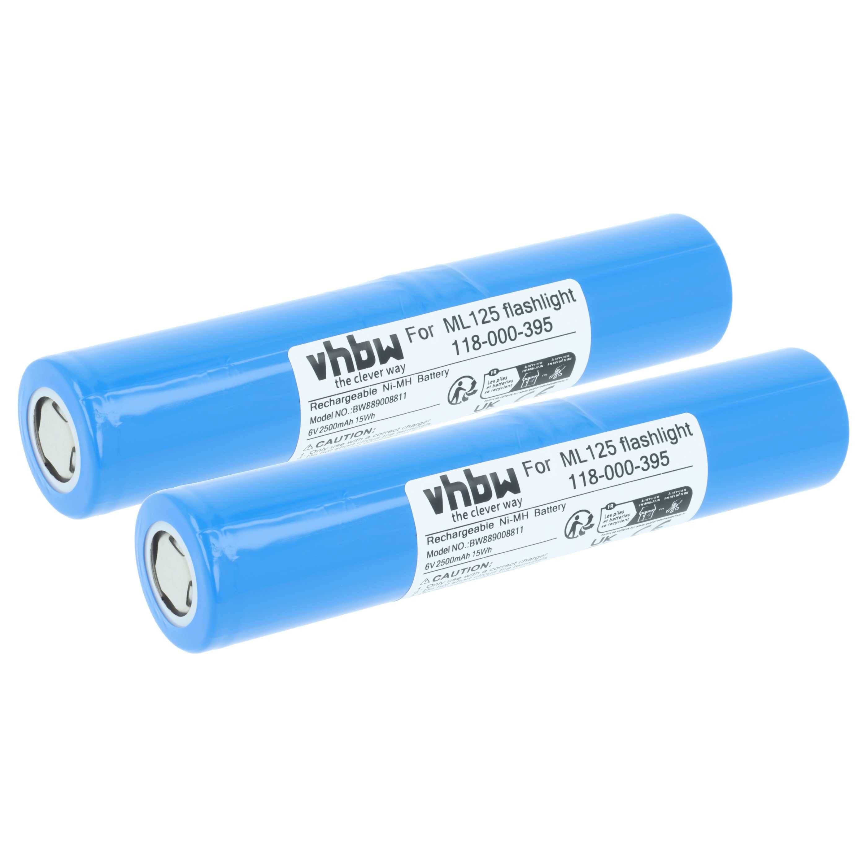 vhbw 2x Akku kompatibel mit Maglite ML125, ML150LR, ML150LRX Taschenlampe Kopflampe (2500 mAh, 6 V, NiMH)