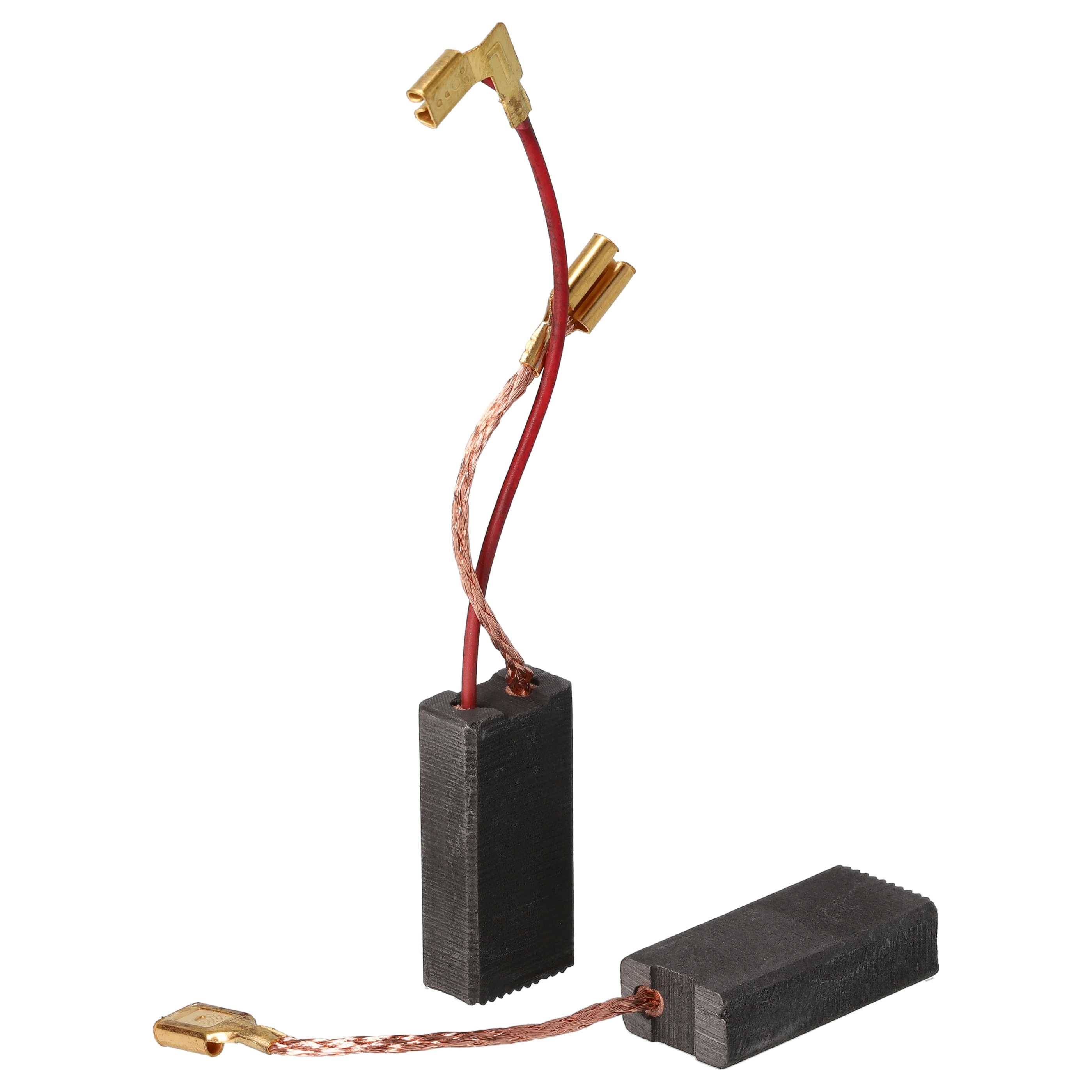 Zwei kleine schwarze elektrische Komponenten mit roten und kupferfarbenen Drähten und Messingkonnektoren auf weißem Hintergrund.