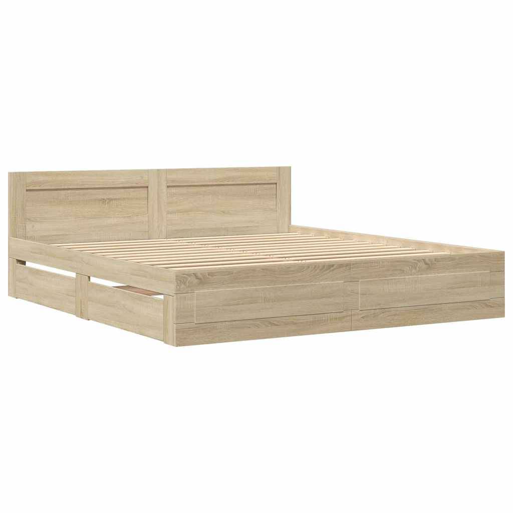 vidaXL Bettrahmen mit Kopfteil 2 pcs Sonoma 193 x 203 cm Holzwerkstoff