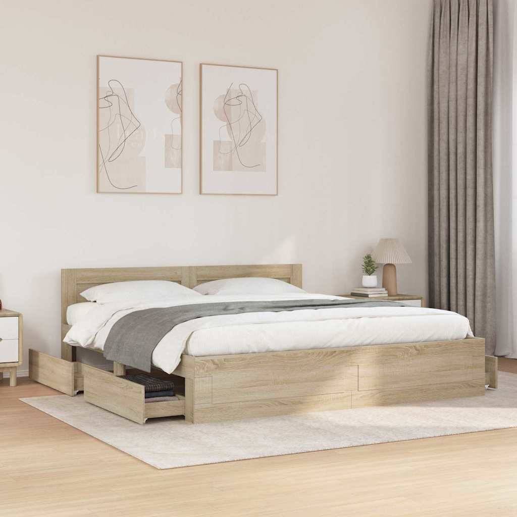 vidaXL Bettrahmen mit Kopfteil 2 pcs Sonoma 193 x 203 cm Holzwerkstoff