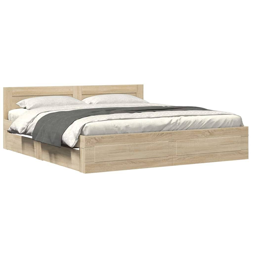 vidaXL Bettrahmen mit Kopfteil 2 pcs Sonoma 193 x 203 cm Holzwerkstoff