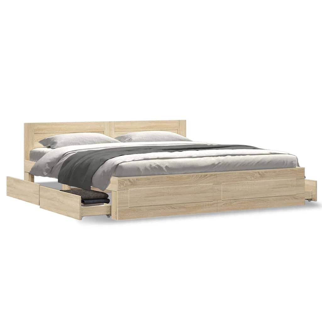 vidaXL Bettrahmen mit Kopfteil 2 pcs Sonoma 193 x 203 cm Holzwerkstoff