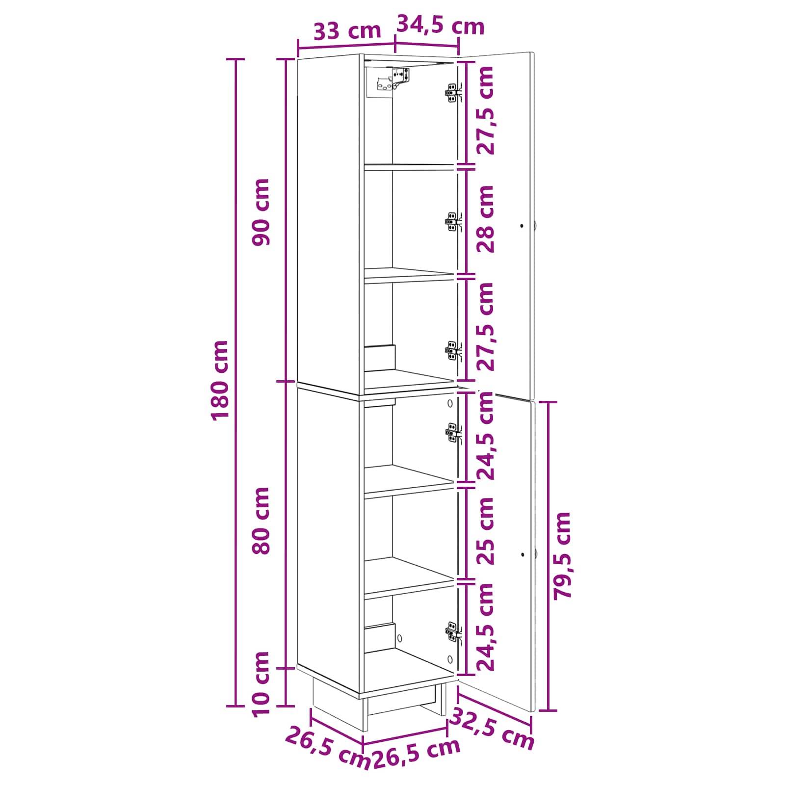 vidaXL Schrankset 2 pcs Betongrau 34,5 x 33 x 90 cm Holzwerkstoff