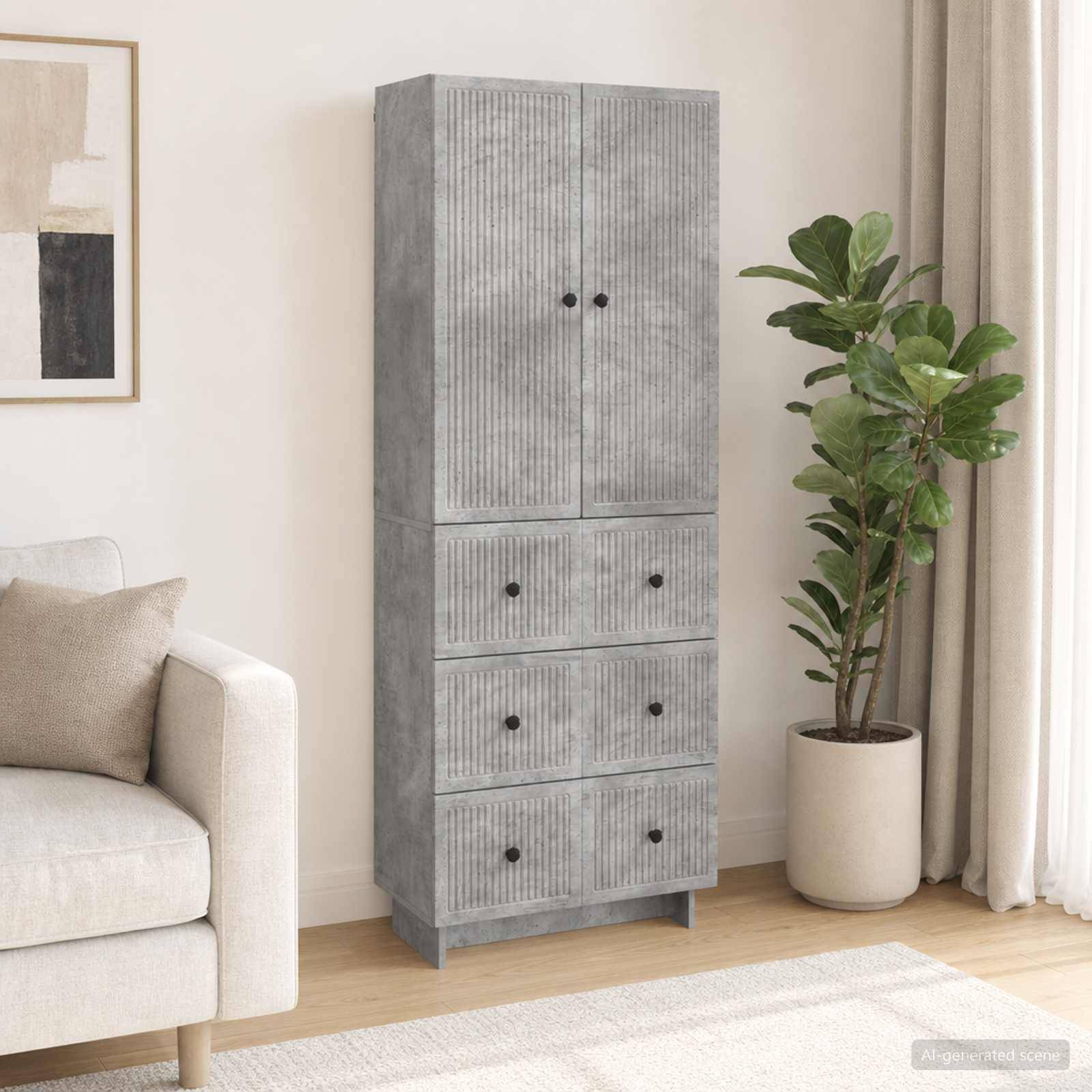 vidaXL Schrankset 2 pcs Betongrau 66 x 34,5 x 90 cm Holzwerkstoff