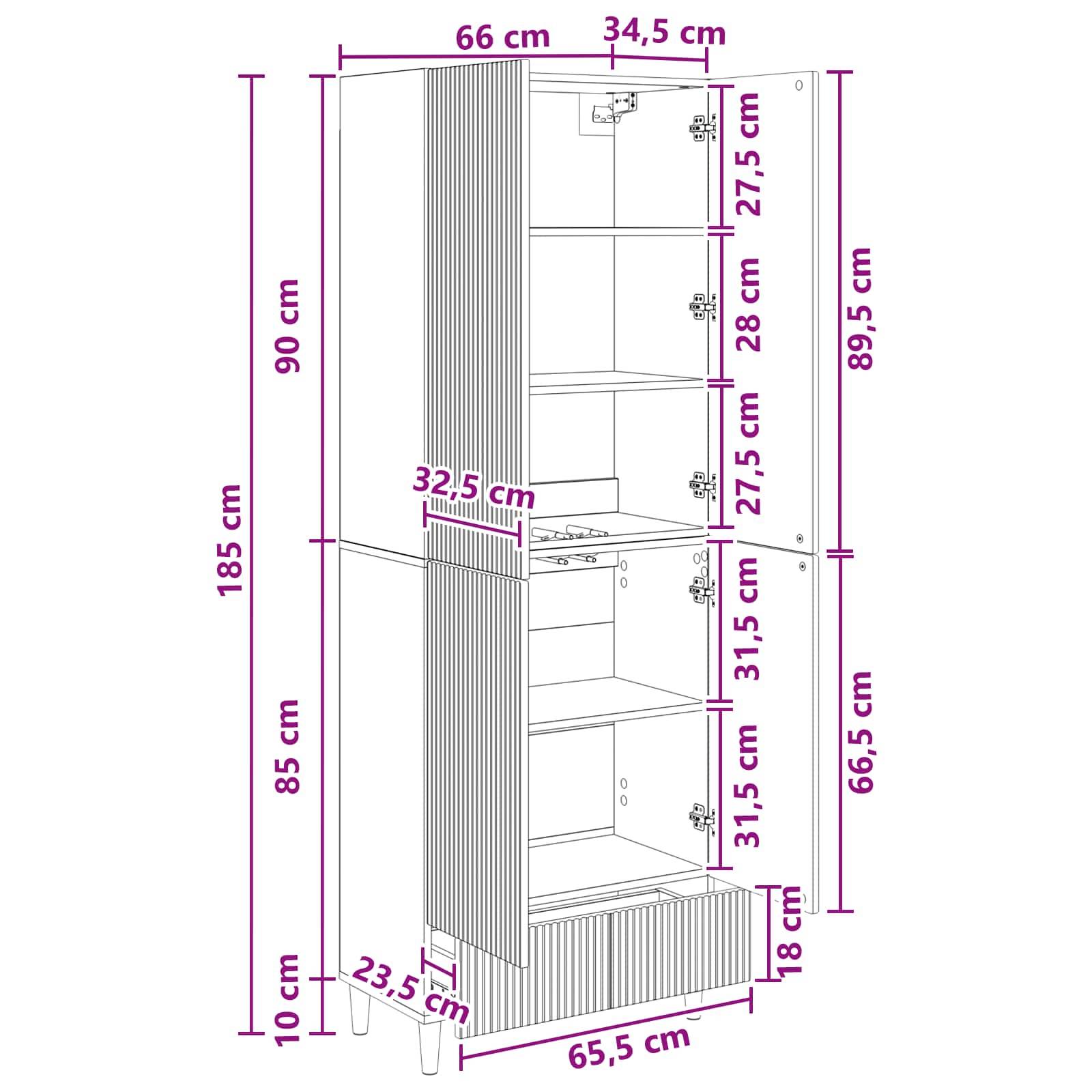 vidaXL Schrankset 2 pcs Hochglanz Weiß 66 x 34,5 x 95 cm Holzwerkstoff