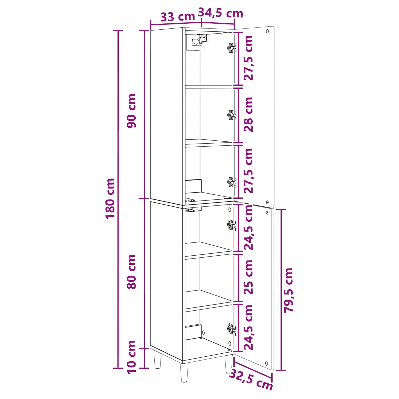 vidaXL Schrankset 2 pcs 33 x 34,5 x 90 cm Holzwerkstoff
